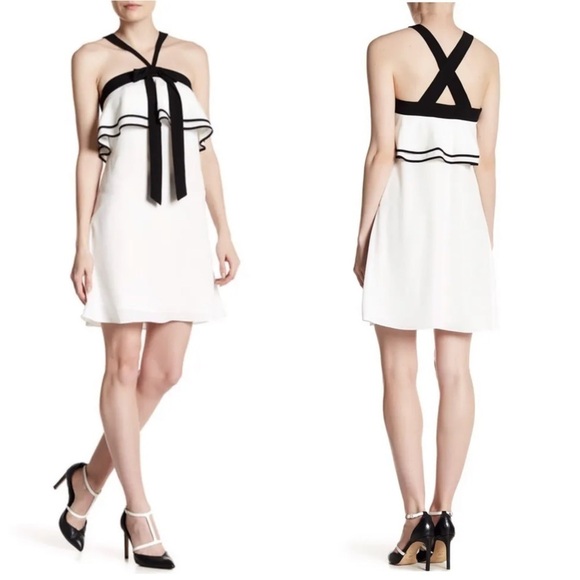 CECE CHARLOTTE WHITE BLACK RUFFLE BUST BOW LOLITA COCKTAIL MINI DRESS - Picture 1 of 13